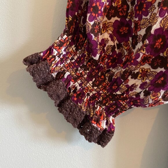 70s Style Floral Peasant Babydoll Puff Sleeve Ruffle Top Boho Cotton - Picture 3 of 9